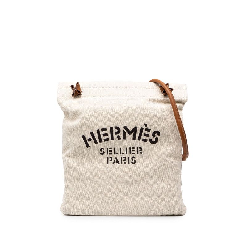 Hermes Aline MM Shoulder Bag Beige Brown Cotton Leather