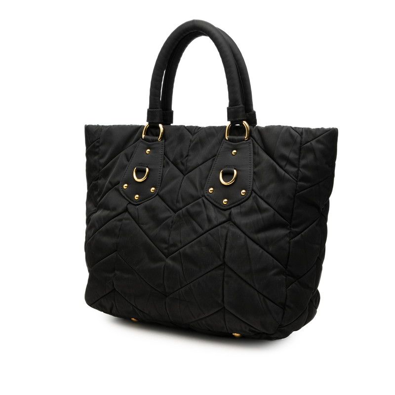Prada Quilted Tote Bag Black Gold Nylon — view 2