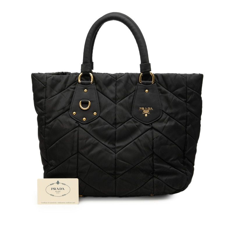 Prada Quilted Tote Bag Black Gold Nylon — view 6
