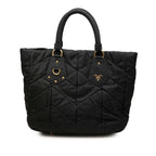 Prada Quilted Tote Bag Black Gold Nylon