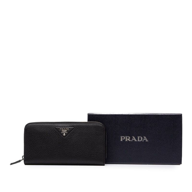 Prada Zip Around Wallet Black Vitello Daino Leather — view 6