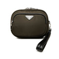 Prada Clutch Pouch Khaki Green Nylon Leather