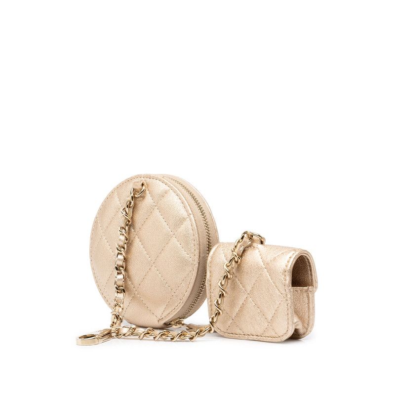 Chanel CC Logo Quilted Coin Purse Airpods Case Gold Leather — view 2