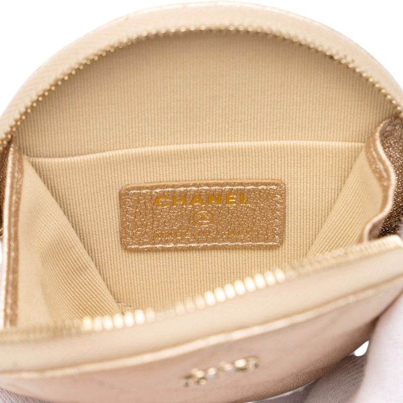 Chanel CC Logo Quilted Coin Purse Airpods Case Gold Leather — view 5