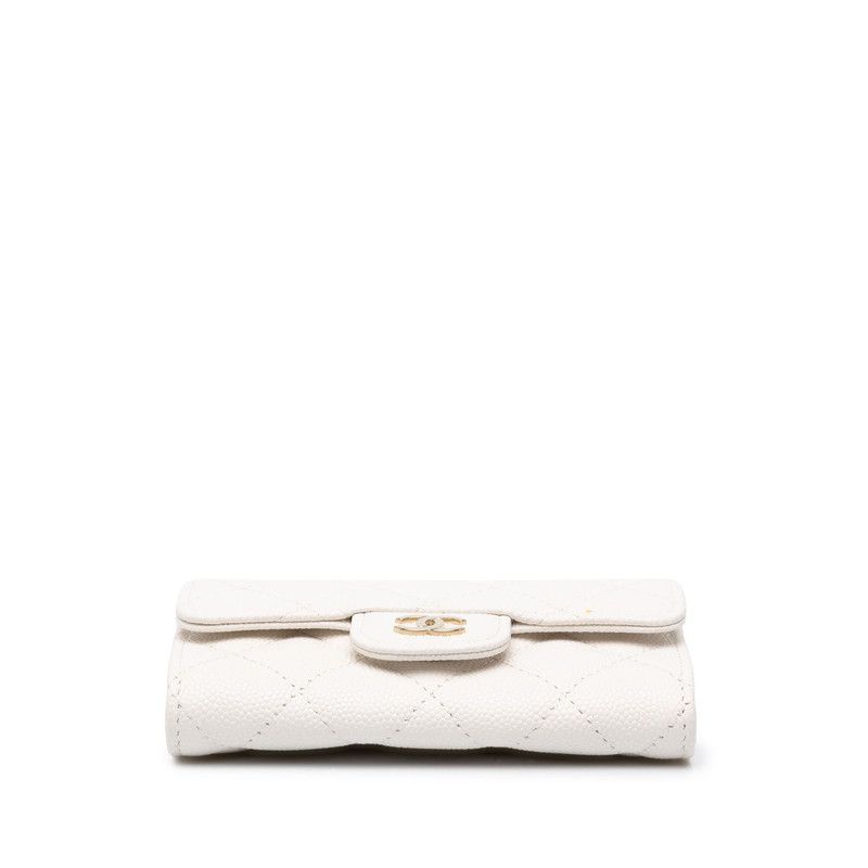 Chanel CC Logo Quilted Card Case Business White Caviar Leather — view 3