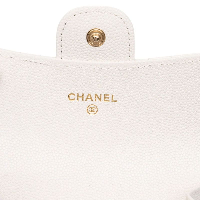 Chanel CC Logo Quilted Card Case Business White Caviar Leather — view 5