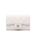 Chanel CC Logo Quilted Card Case Business White Caviar Leather