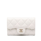 Chanel CC Logo Quilted Card Case Business White Caviar Leather