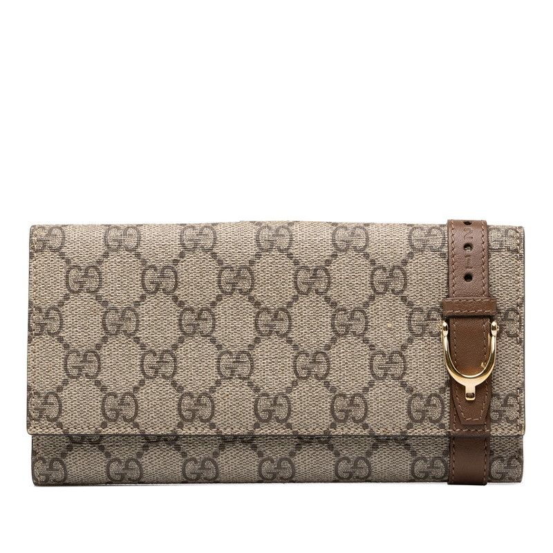 Gucci GG Supreme Wallet Beige Brown Leather