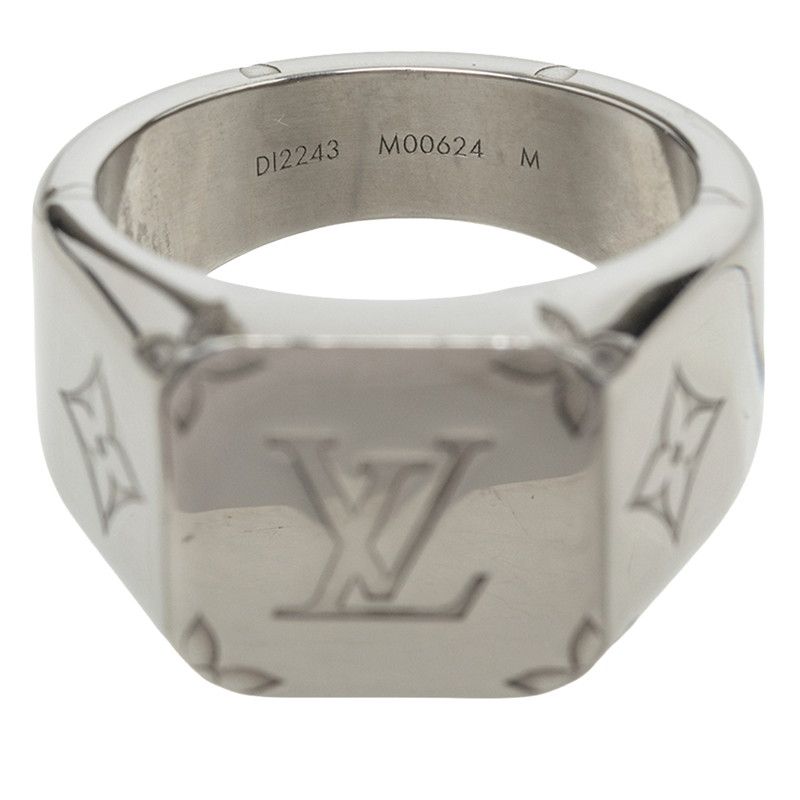 Louis Vuitton Monogram Signet Ring M Silver Metal — view 5