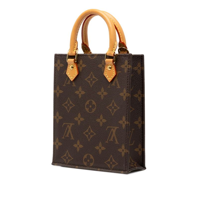 Louis Vuitton Monogram Petite Sac Plat 2-Way Shoulder Bag Brown Leather — view 2