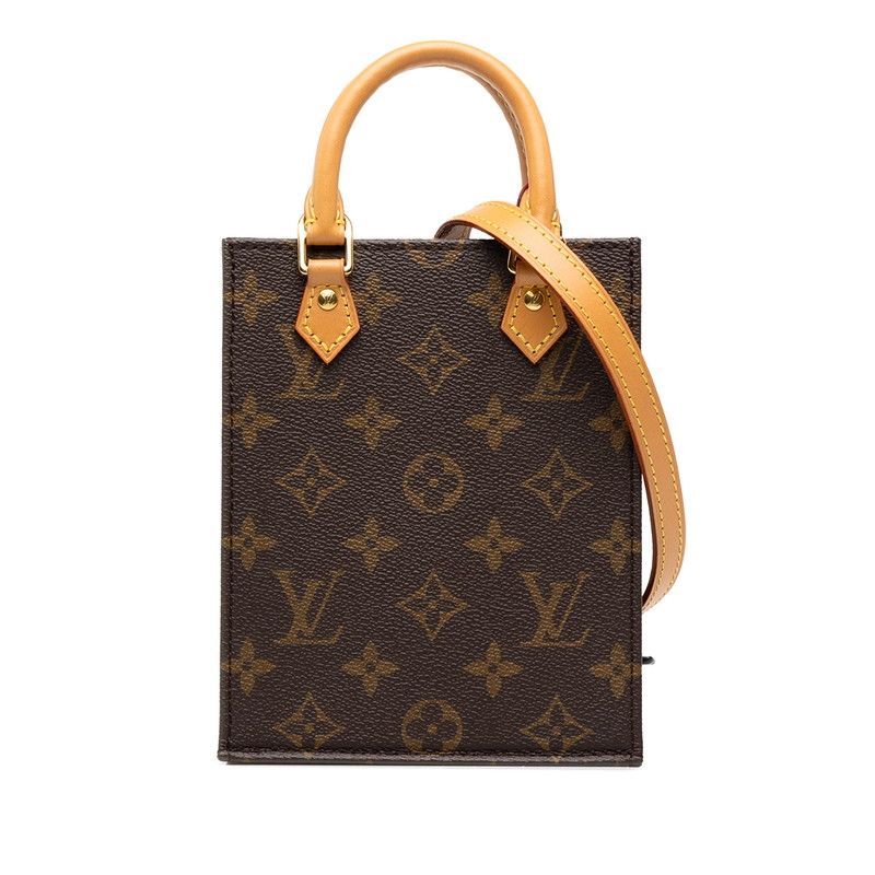 Louis Vuitton Monogram Petite Sac Plat 2-Way Shoulder Bag Brown Leather