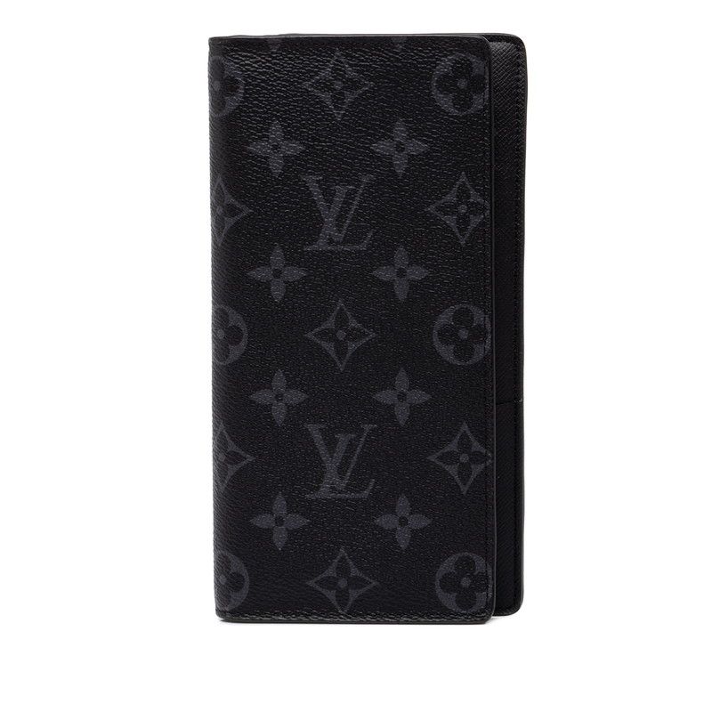 Louis Vuitton Monogram Eclipse Portefeuille Brazza Wallet Black Leather