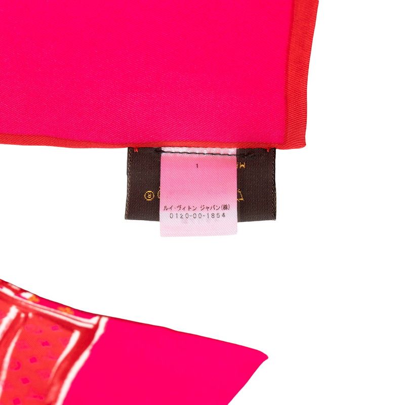 Louis Vuitton Bandeau Trunk Scarf Red Pink Silk — view 5