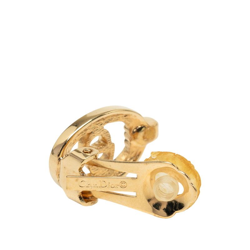 Dior CD Logo Oval Earrings Gold Plated Rhinestone — view 3