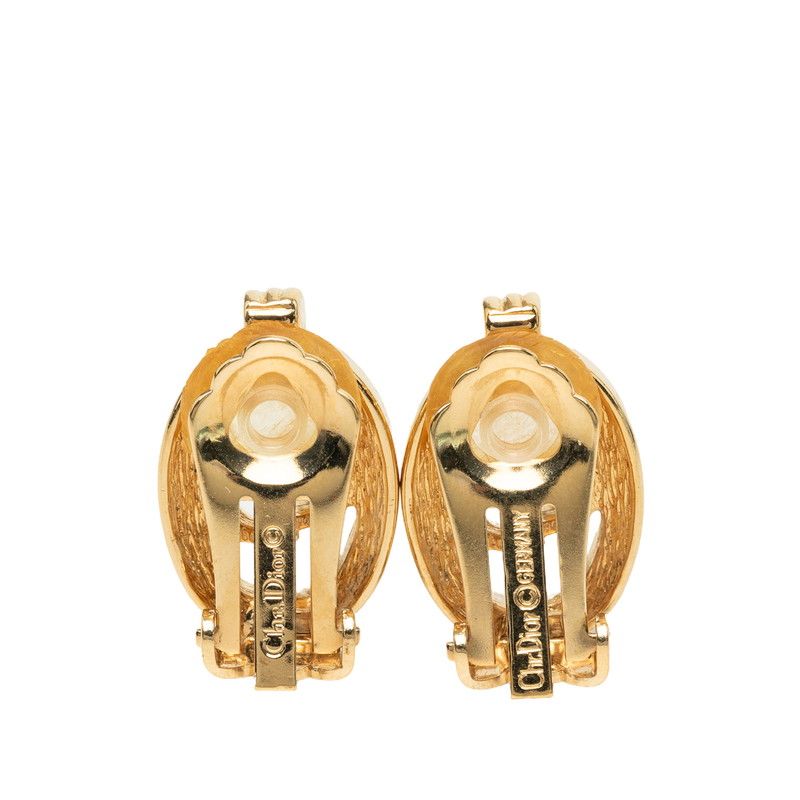Dior CD Logo Oval Earrings Gold Plated Rhinestone — view 2