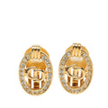 Dior CD Logo Oval Earrings Gold Plated Rhinestone