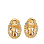 Dior CD Logo Oval Earrings Gold Plated Rhinestone