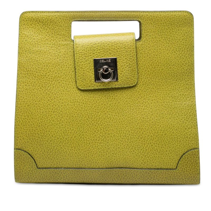 Celine Cutout Handle Square Handbag Green Leather