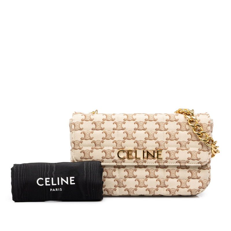 Celine Triomphe Chain Shoulder Bag Beige Brown Canvas — view 7