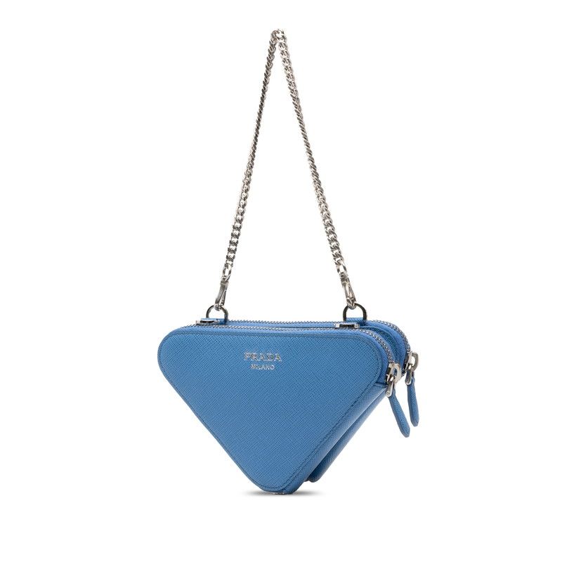 Prada Chain 2-Way Shoulder Bag Blue Saffiano Leather — view 2