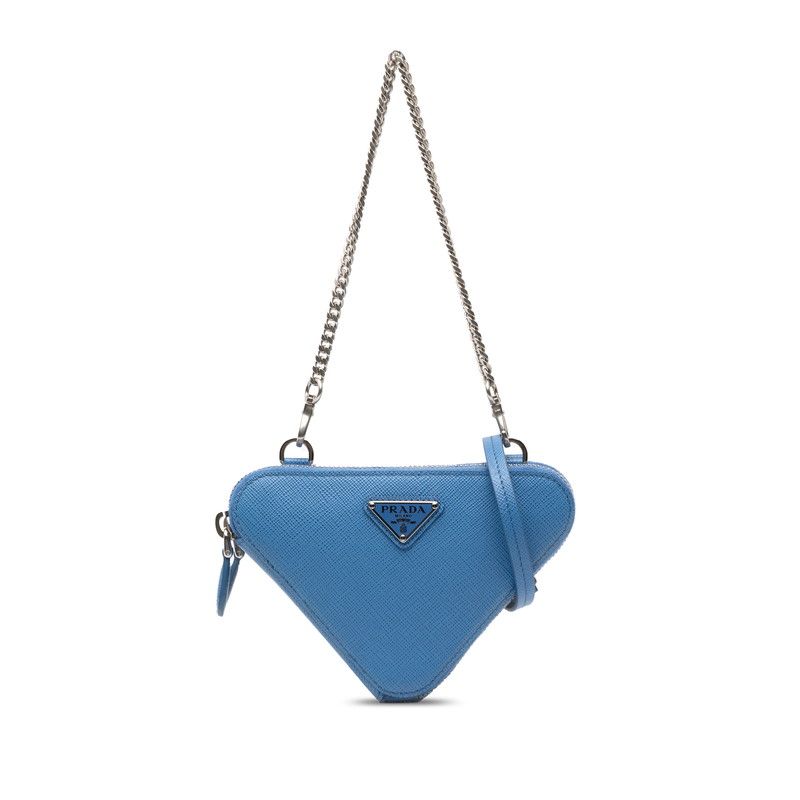 Prada Chain 2-Way Shoulder Bag Blue Saffiano Leather