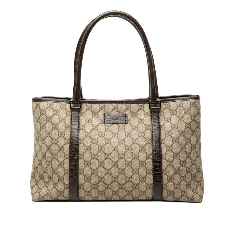 Gucci GG Supreme Tote Shoulder Bag Beige Brown Leather