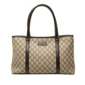 Gucci GG Supreme Tote Shoulder Bag Beige Brown Leather
