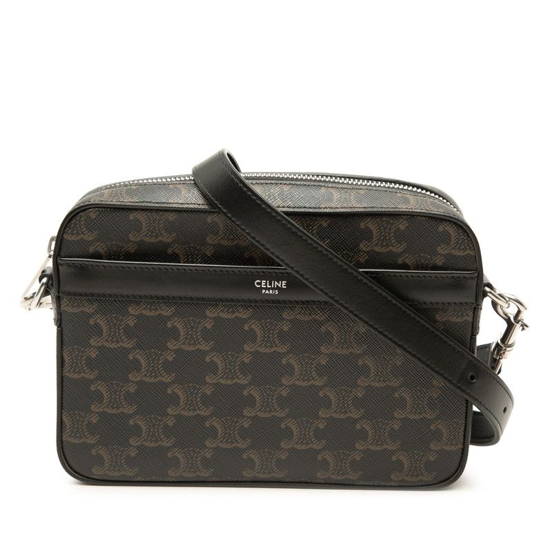 Celine Triomphe Small Messenger Bag Crossbody Black Brown Leather