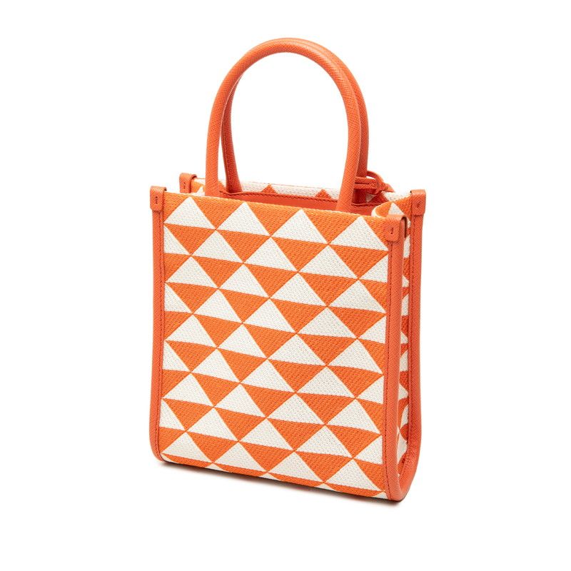 Prada Symbol Embroidery Mini 2-Way Shoulder Bag Orange White Canvas Saffiano — view 2