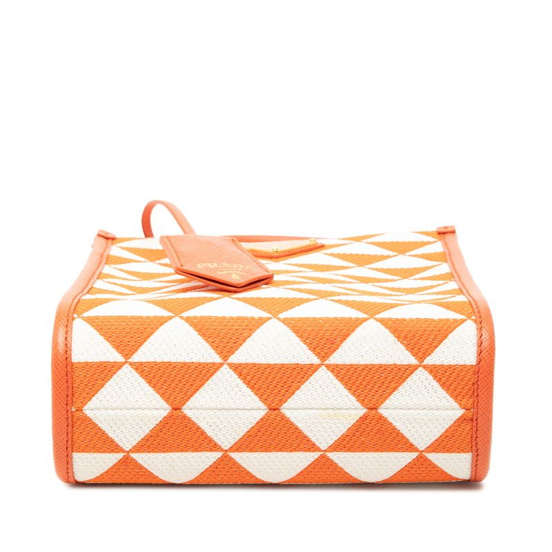 Prada Symbol Embroidery Mini 2-Way Shoulder Bag Orange White Canvas Saffiano — view 3