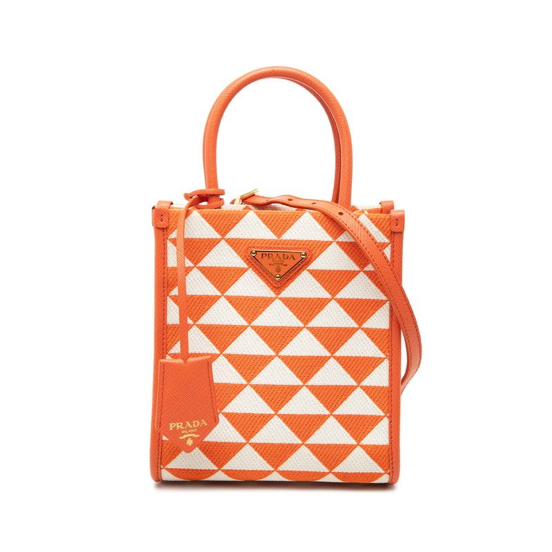 Prada Symbol Embroidery Mini 2-Way Shoulder Bag Orange White Canvas Saffiano
