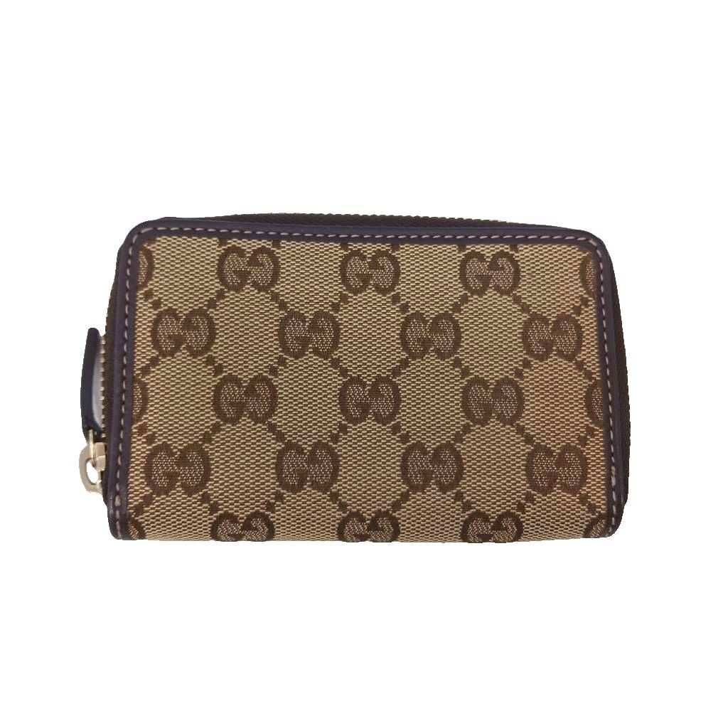 Gucci GG Canvas Coin Purse Leather Beige Brown
