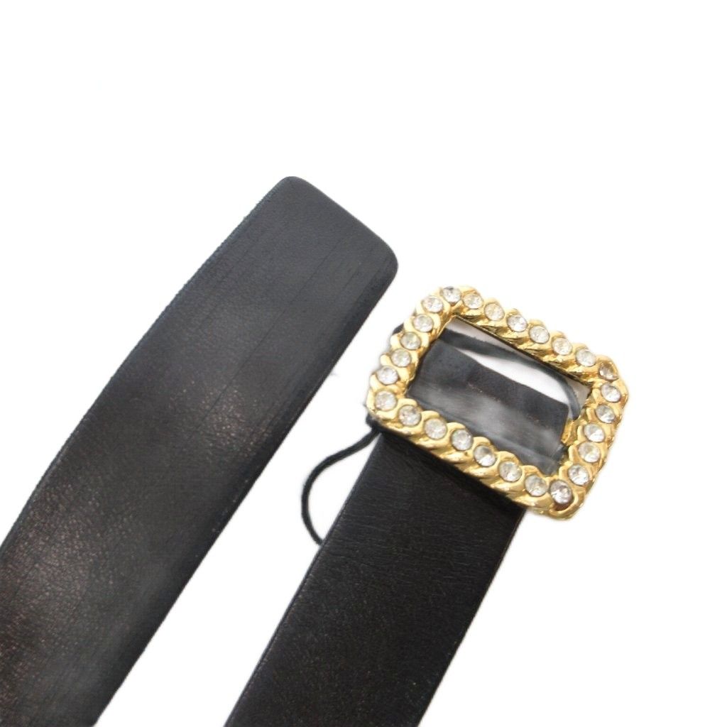Chanel Rhinestone Belt Leather Bijou Narrow Black — view 3