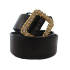 Chanel Rhinestone Belt Leather Bijou Narrow Black