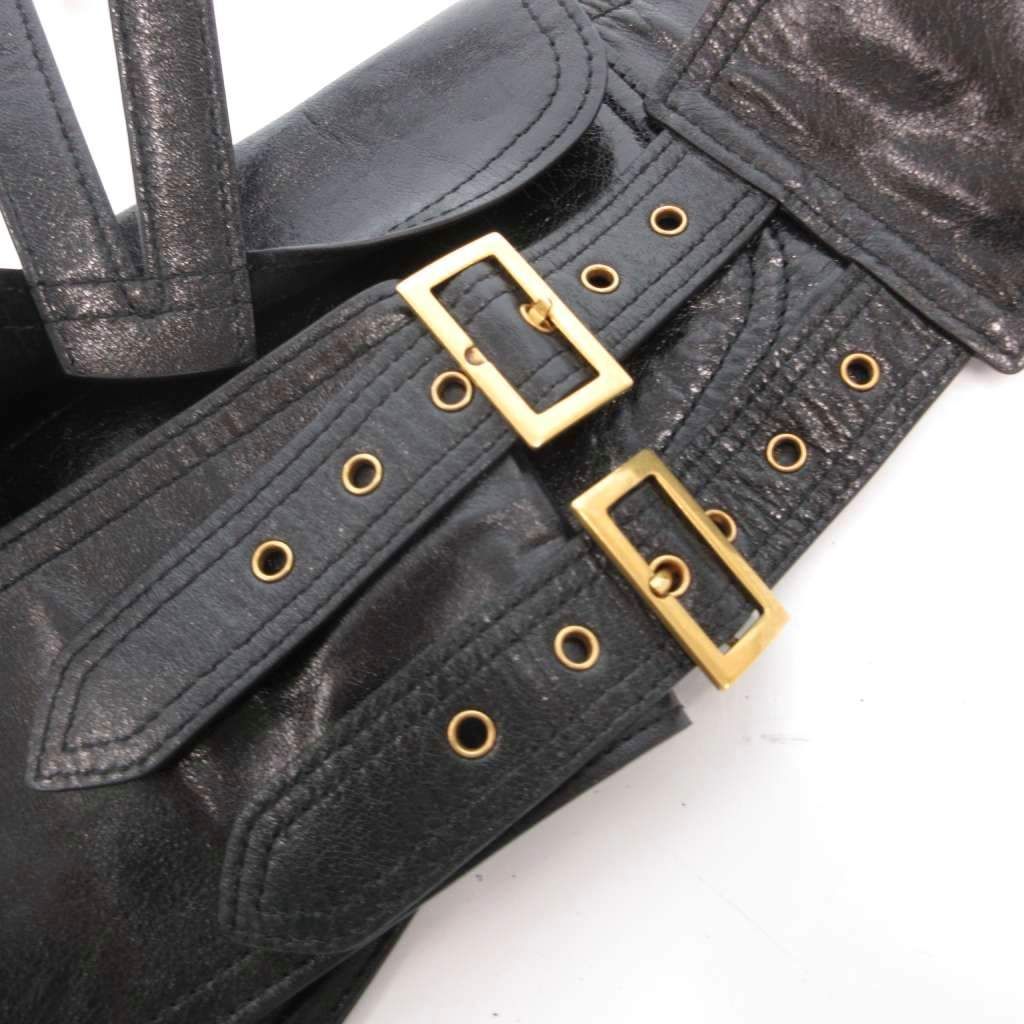 Dior Saddle Belt D Logo Gold Colored Leather Suede Black — view 4