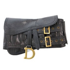 Dior Saddle Belt D Logo Gold Colored Leather Suede Black — view 2