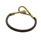 Hermes Jumbo Bracelet Bangle Leather Gold Color Brown — view 3