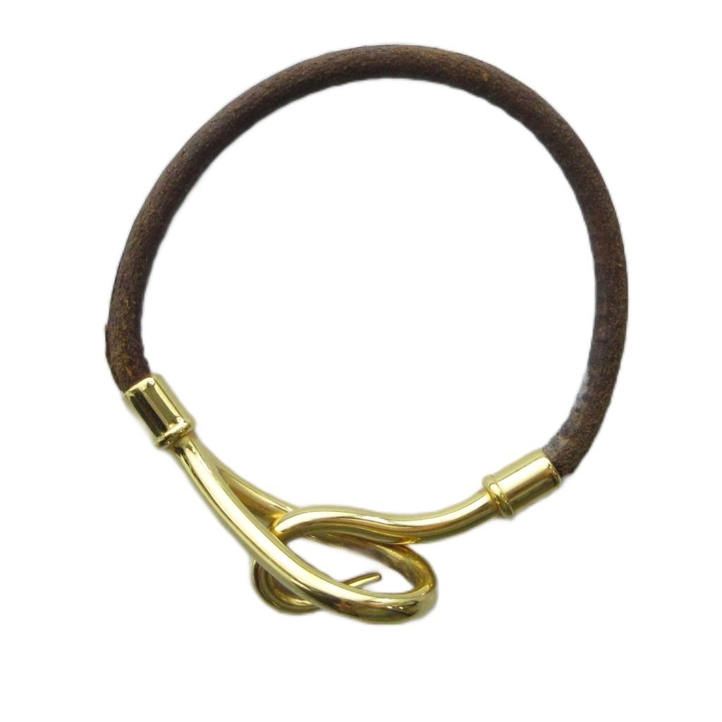 Hermes Jumbo Bracelet Bangle Leather Gold Color Brown — view 2