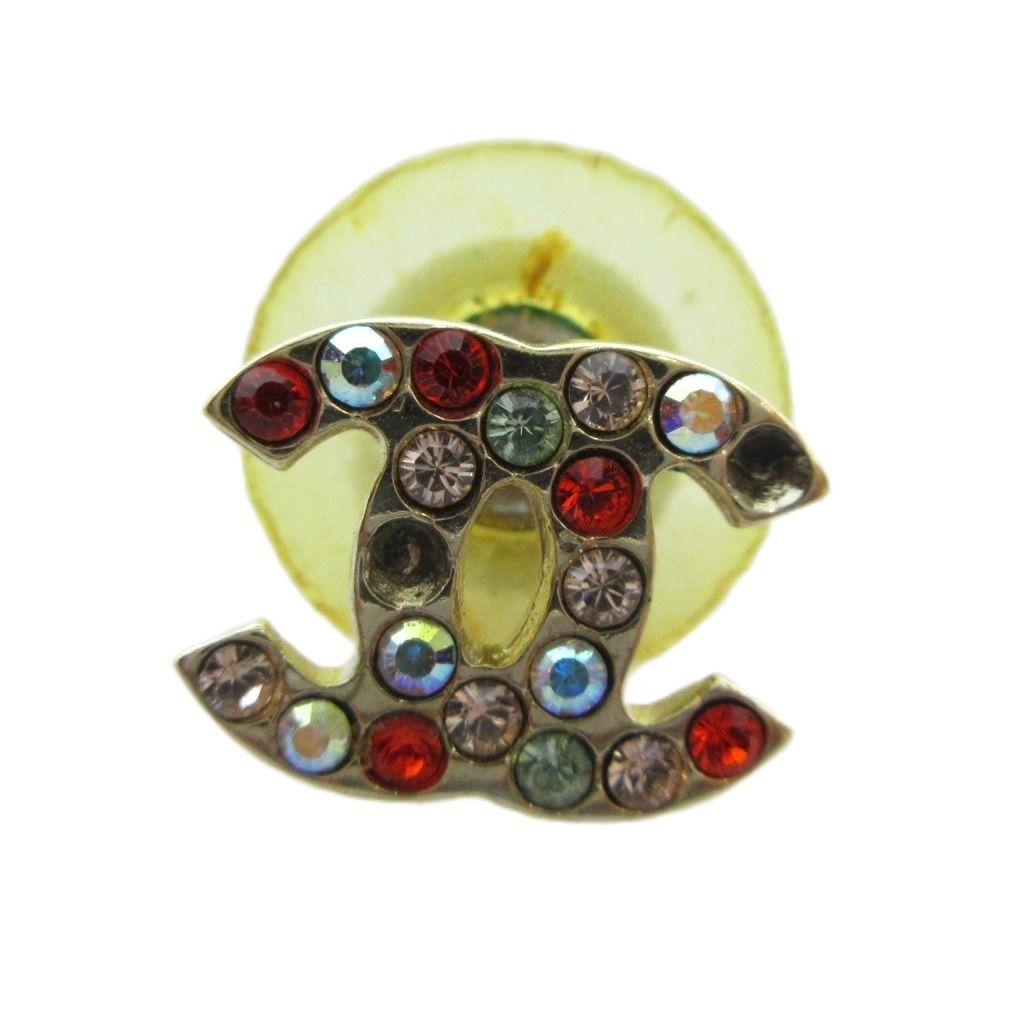 Chanel Single Earrings CC Logo Rhinestone Multicolor