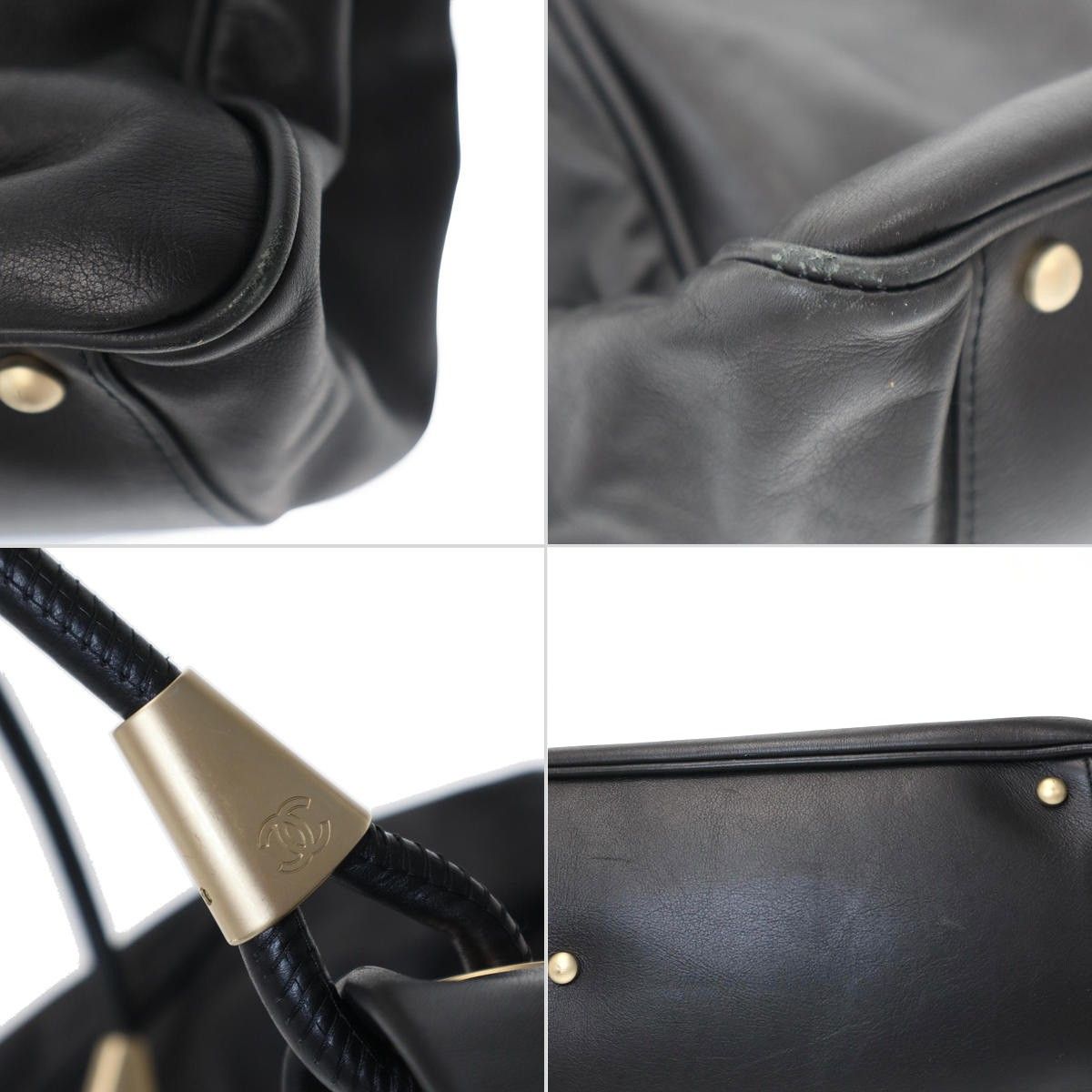 Chanel Camellia Logo Leather Tote Bag Black — view 8