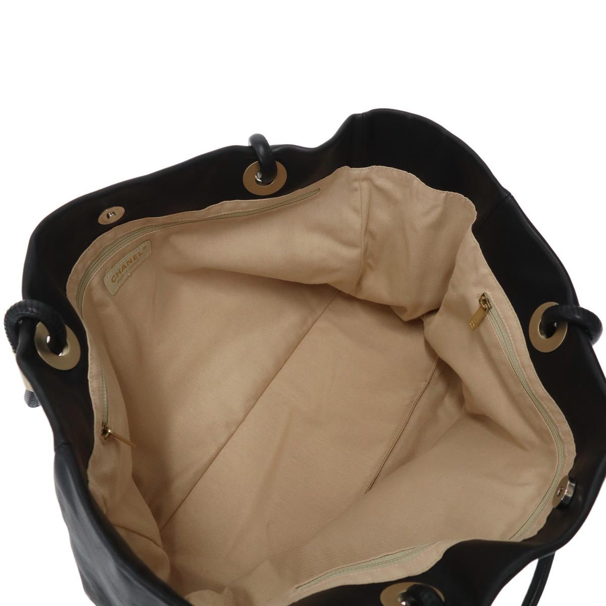 Chanel Camellia Logo Leather Tote Bag Black — view 6