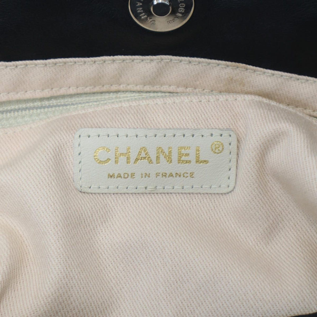 Chanel Camellia Logo Leather Tote Bag Black — view 5