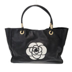 Chanel Camellia Logo Leather Tote Bag Black — view 2