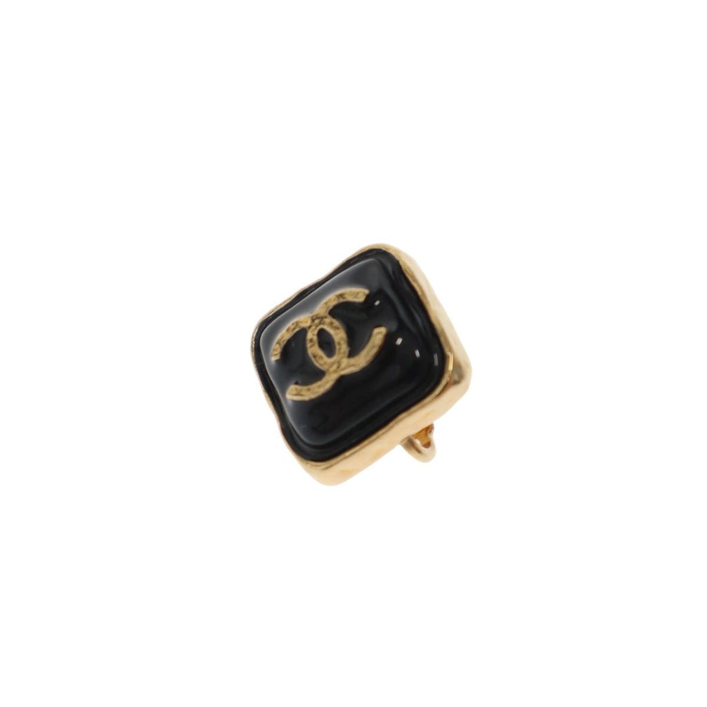 Chanel CC Logo Square Stone Earrings Set Gold Black — view 3