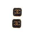 Chanel CC Logo Square Stone Earrings Set Gold Black