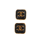 Chanel CC Logo Square Stone Earrings Set Gold Black