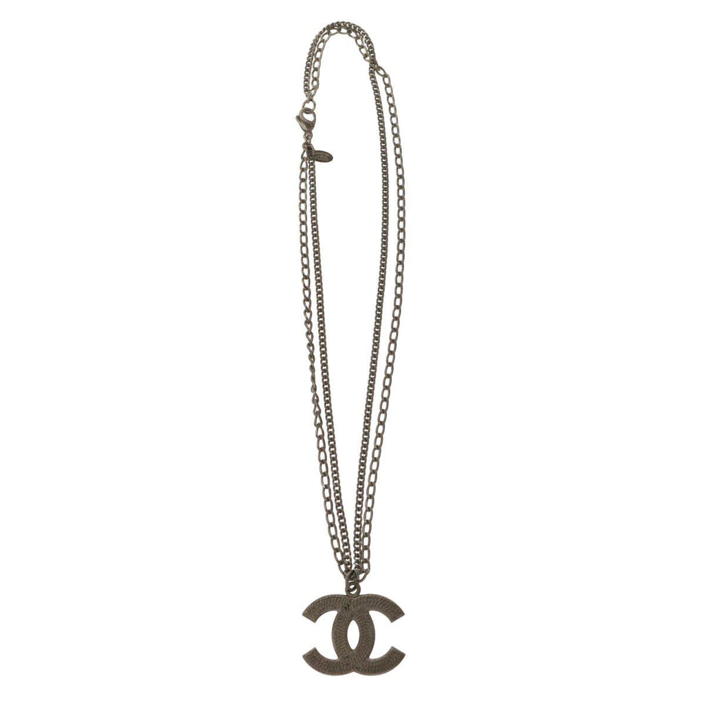 Chanel 06P CC Logo Double Chain Choker Necklace Silver