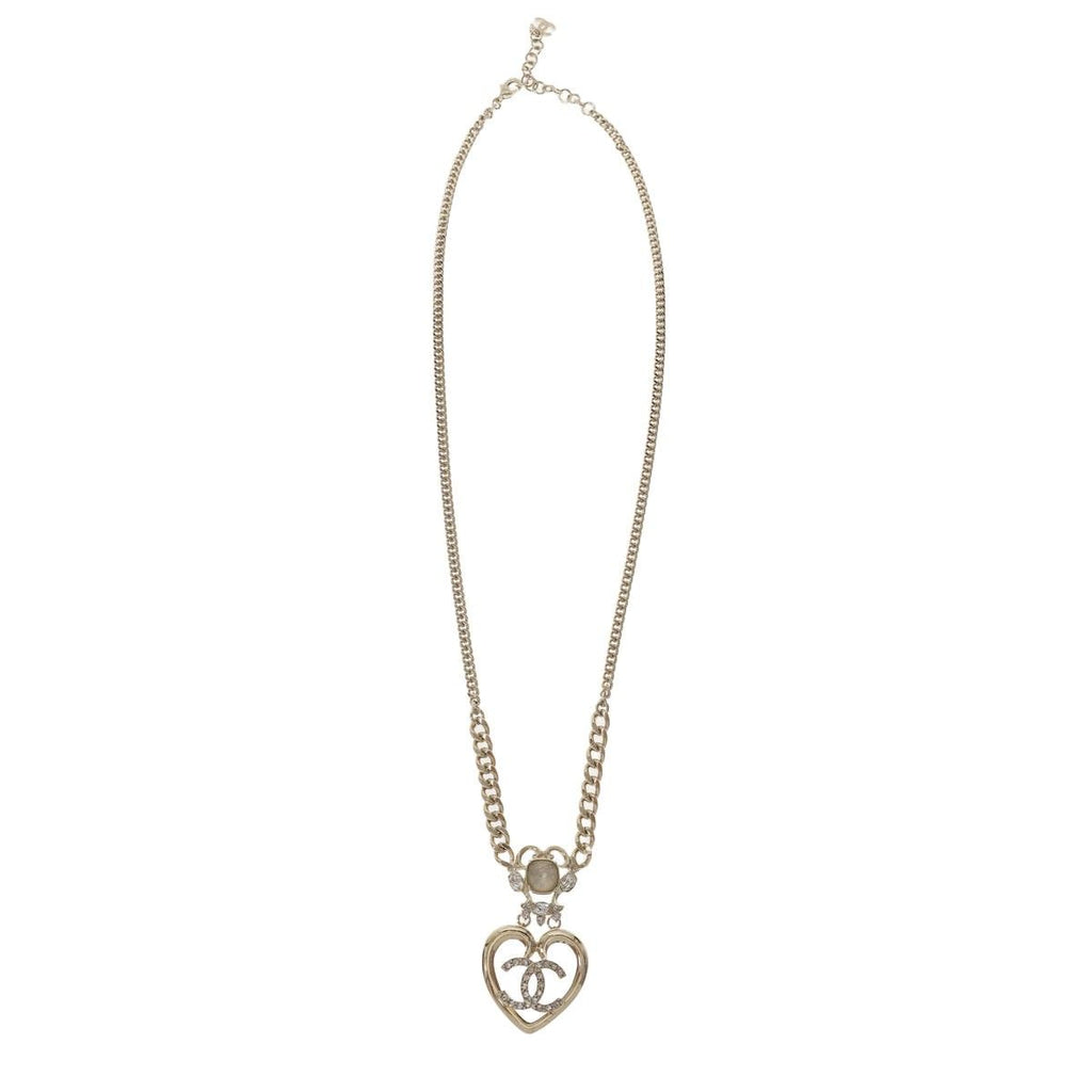 Chanel CC Logo Heart Stone Necklace Gold