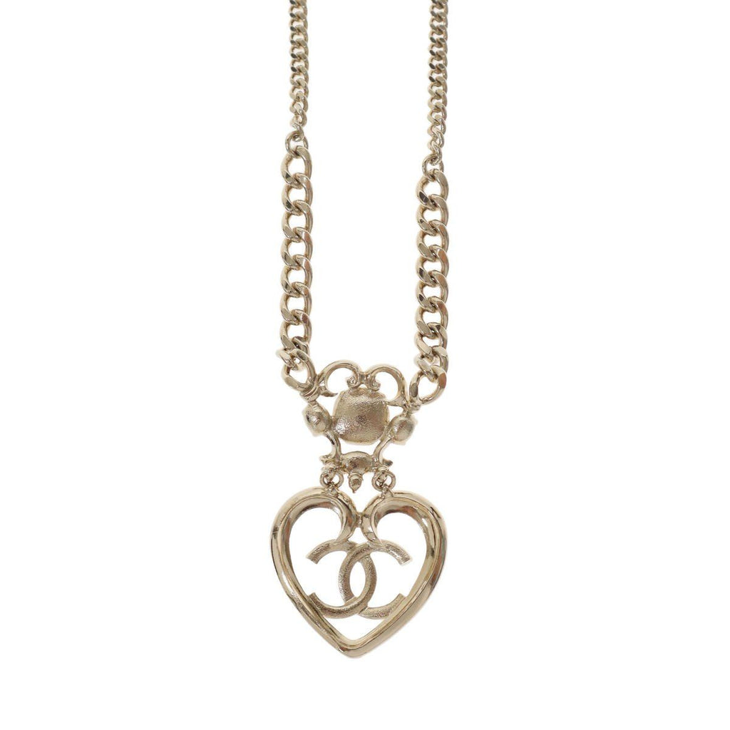 Chanel CC Logo Heart Stone Necklace Gold — view 3